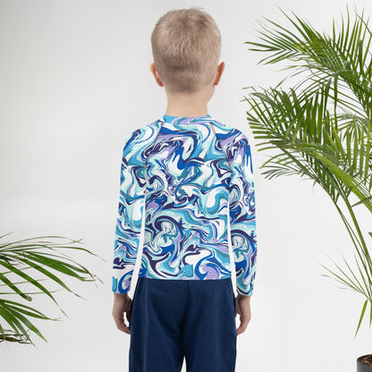 Marble-Blue Kids Rash Guard