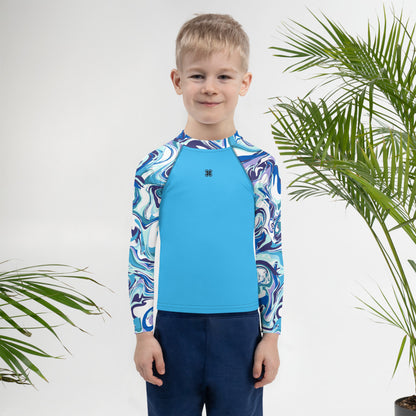 Marble-Blue Kids Rash Guard