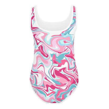 Pink-Swirls All-Over Print Kids Swimsuit