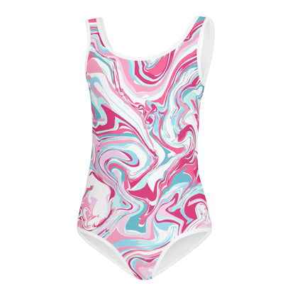 Pink-Swirls All-Over Print Kids Swimsuit