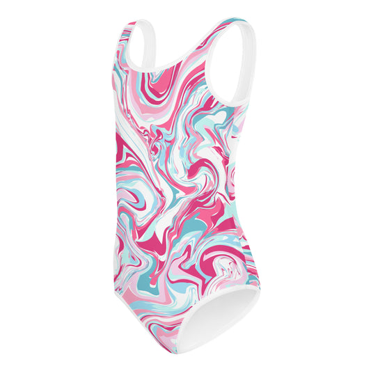Pink-Swirls All-Over Print Kids Swimsuit