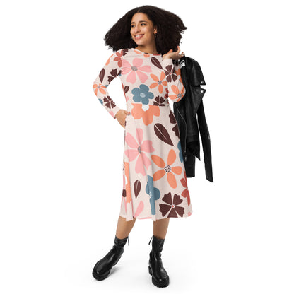 All-over print Floral Patern long sleeve midi dress$41.00