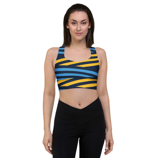Blue and yellow stripes Longline sports bra