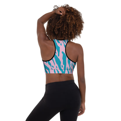 Pink and blue leopard print Padded Sports Bra