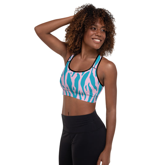 Pink and blue leopard print Padded Sports Bra
