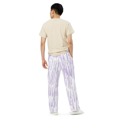 Pink/White All-over print unisex wide-leg pants