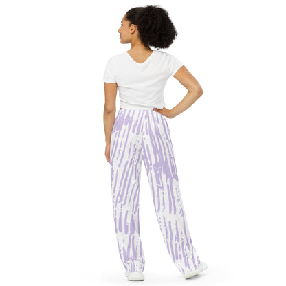 Pink/White All-over print unisex wide-leg pants