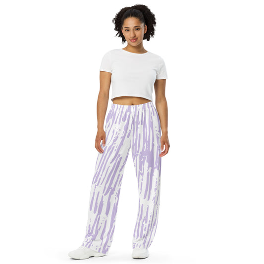 Pink/White All-over print unisex wide-leg pants