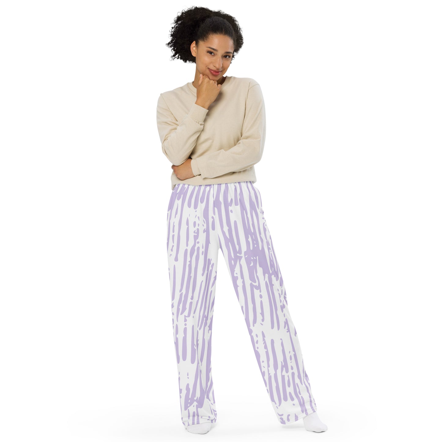 Pink/White All-over print unisex wide-leg pants