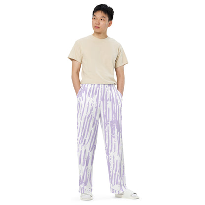 Pink/White All-over print unisex wide-leg pants