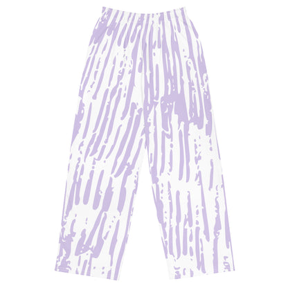Pink/White All-over print unisex wide-leg pants