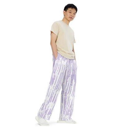 Pink/White All-over print unisex wide-leg pants