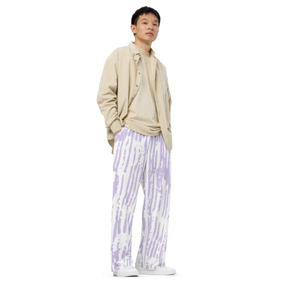 Pink/White All-over print unisex wide-leg pants