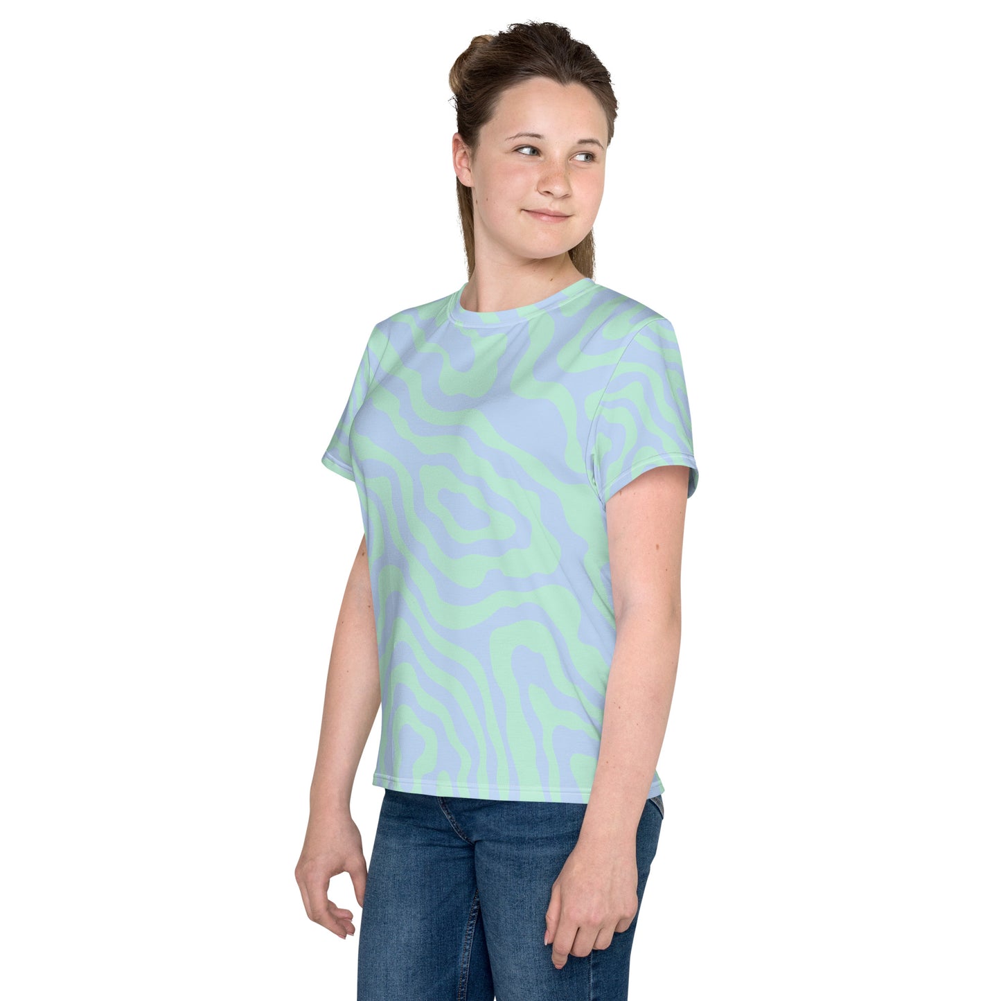Blue-Green Sway Youth crew neck t-shirt