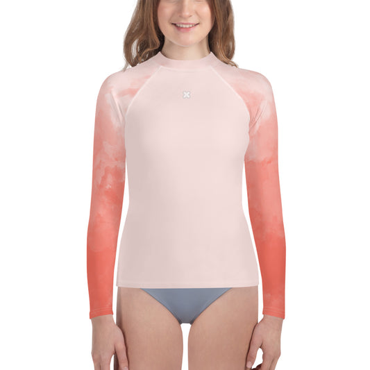 Pink-Watercolor Youth Rash Guard