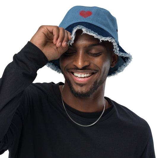 Heartz Distressed denim bucket hat$22.75